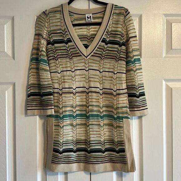 M by Missoni Dresses & Skirts - M Missoni Multicolor Knitted V-Neck Long Sleeve Wool Blend Striped Dress